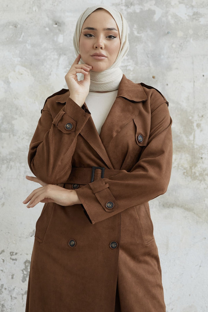 MDS Women Minka Belted Scuba Diving Trench Coat - Tan - Pedro Celestino Negrete