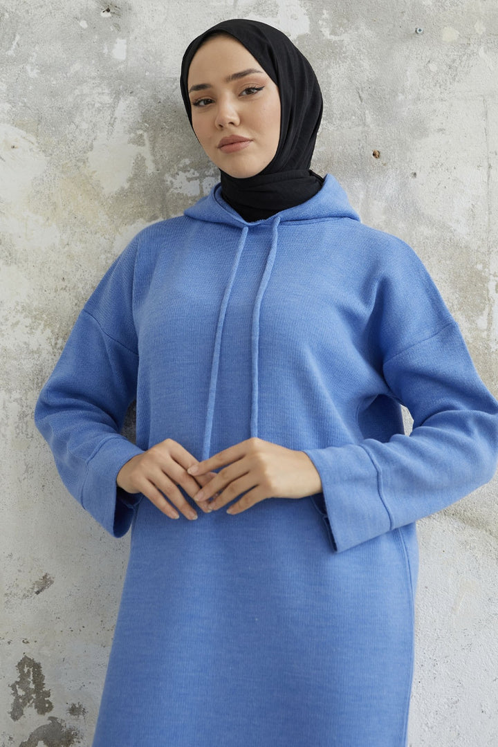 MDS Women Ivona Hooded Knit Dress - Blue - Leipzig