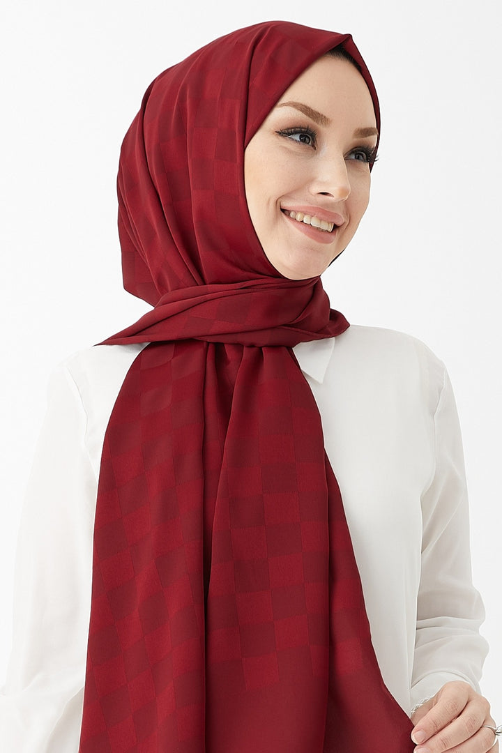 MDS Women Maura Lady Pattern Silky Jacquard Shawl - Burgundy - Youngstown