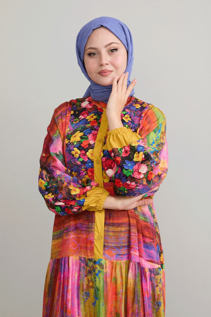 MDS Women Abstract Flower Mustard Viscose Dress - Dublin