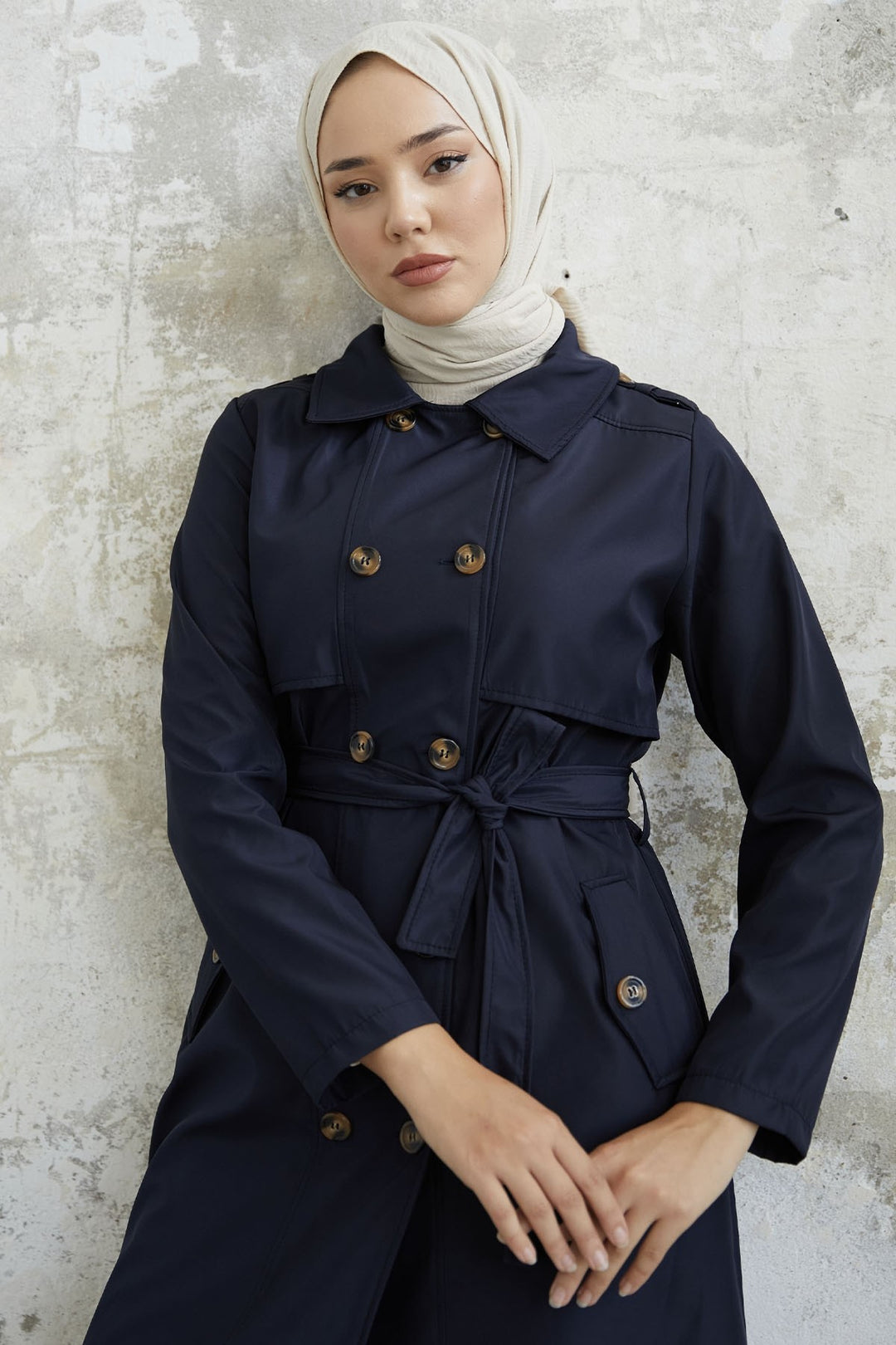 MDS Women Evelina Double Button Detail Trench Coat - Navy - Elmshorn
