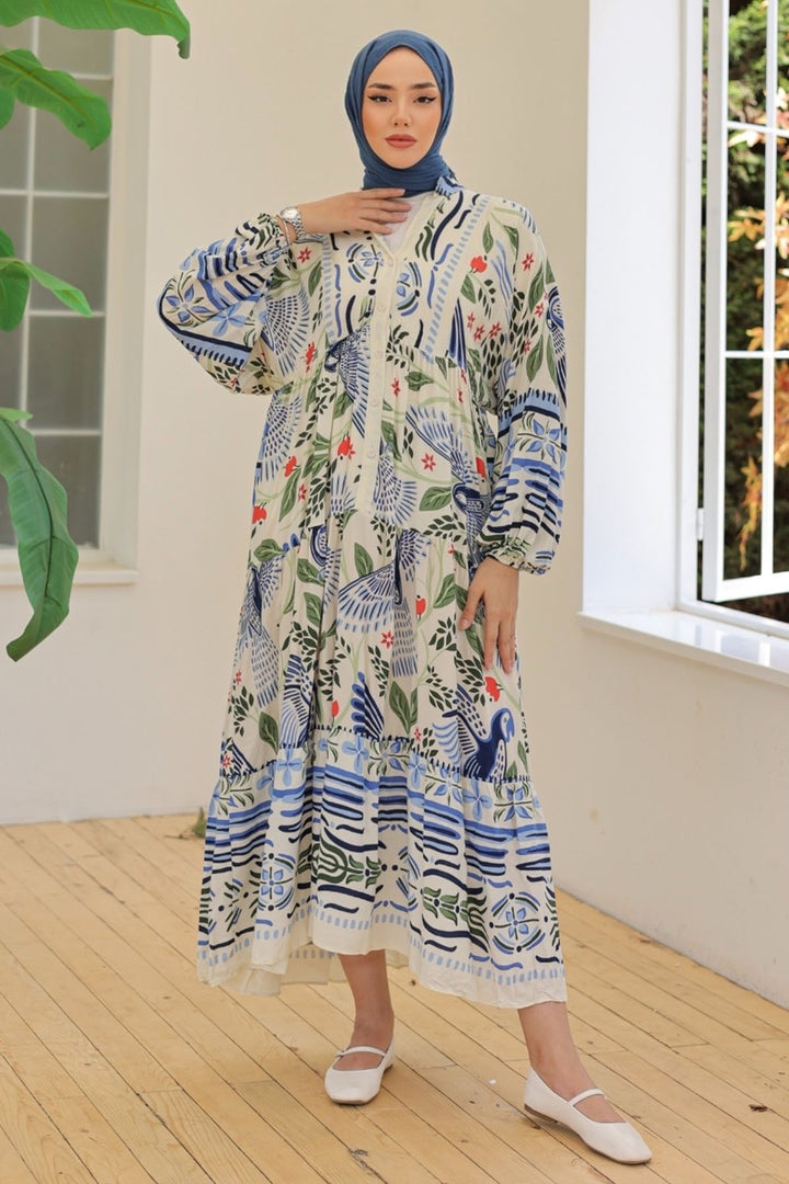 MDS Women Mixed Pattern Loose White Viscose Dress - Lakeland