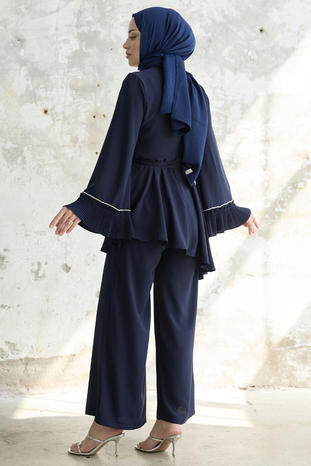 MDS Women Armhole Padded Belted Two Piece Set - Navy - Pervomaisk