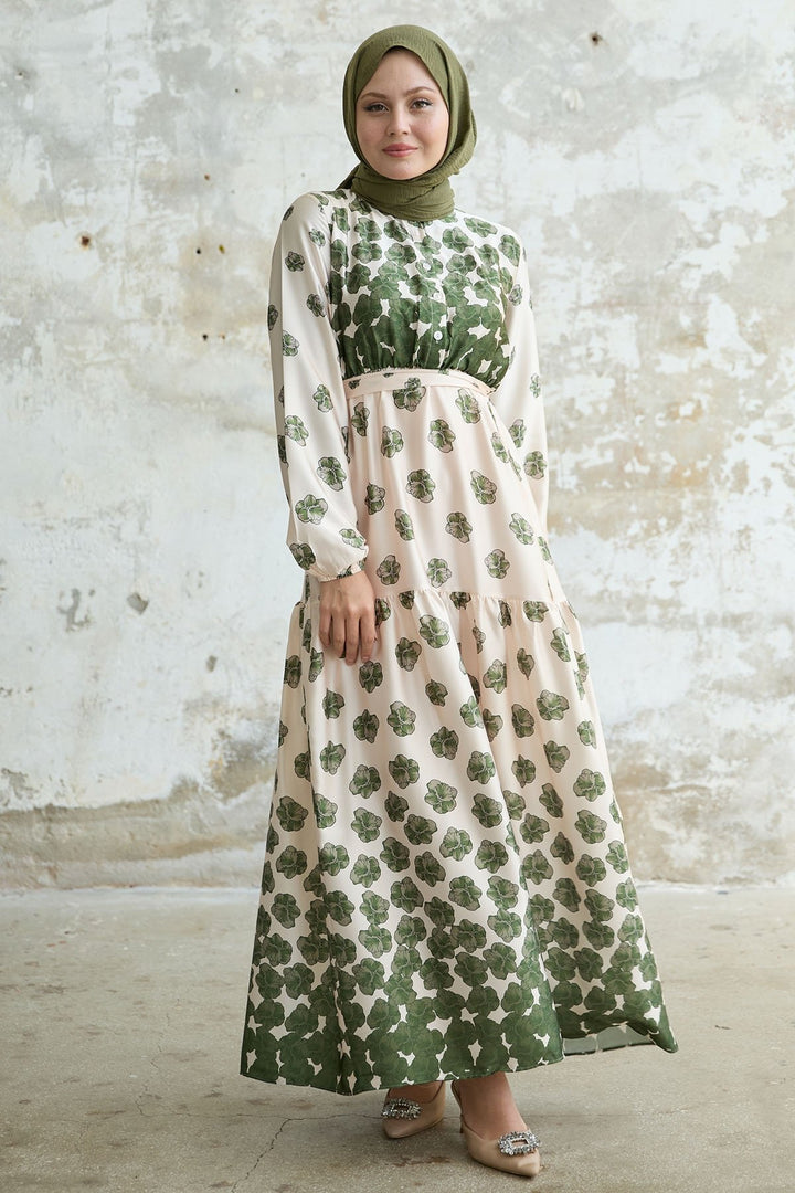MDS Women Half-Buttoned Green Satin Dress - Hermosillo