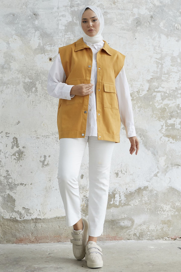 MDS Women Cover Pocket Gabardine Vest - Mustard - Lakewood