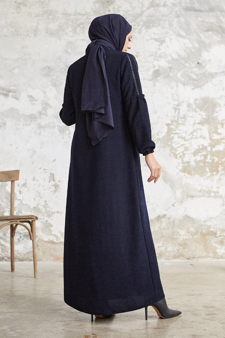 MDS Women Eleni Collar Button Detail Abaya - Navy - Catemaco