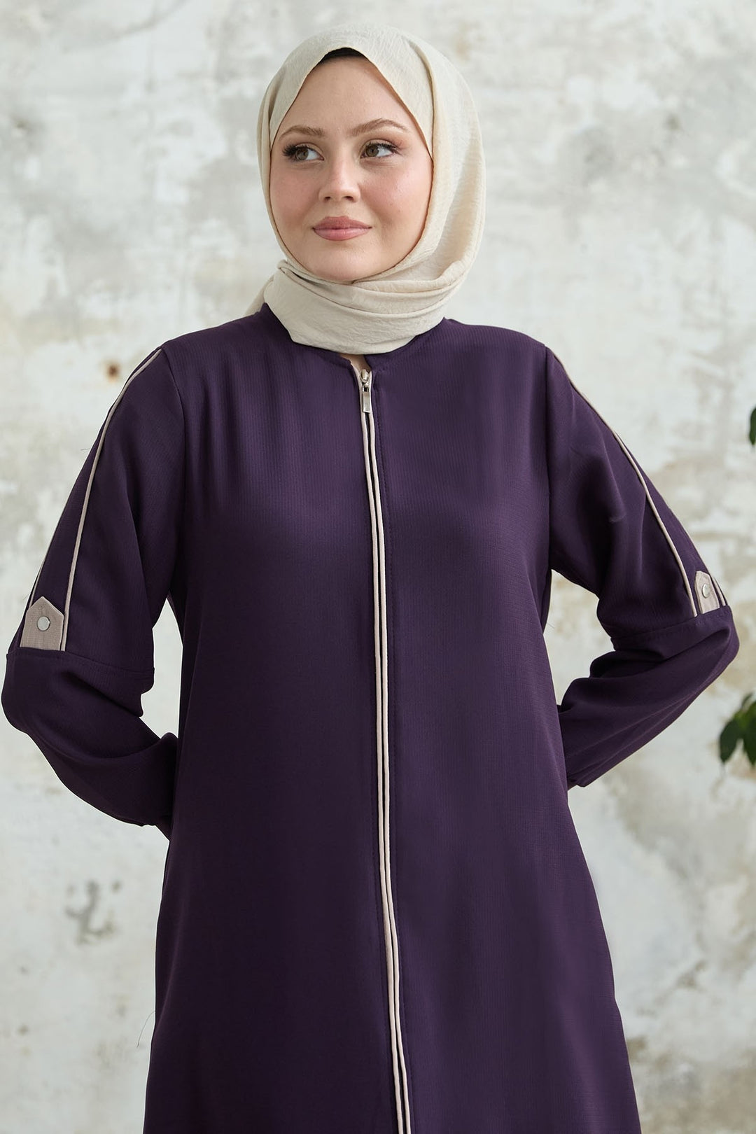 MDS Women Half-Collared Ribbed Mürdüm Ferace - Hoorn