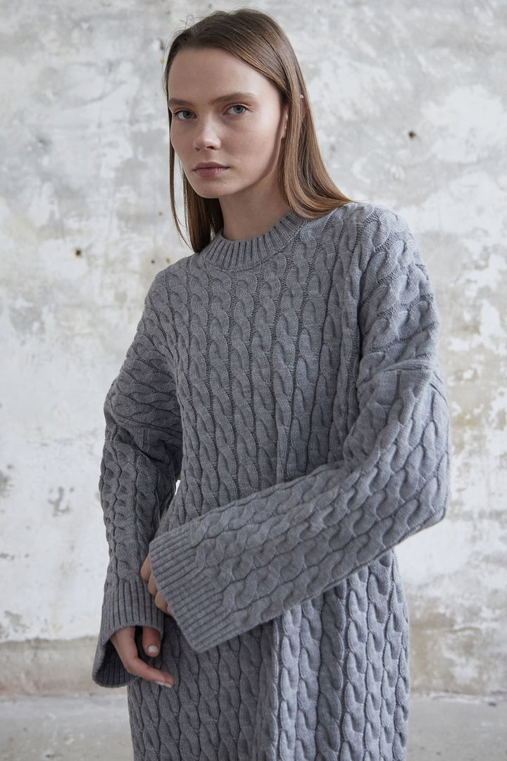 MDS Women Everly Knitted Patterned Sweater Dress - Gray - Xico