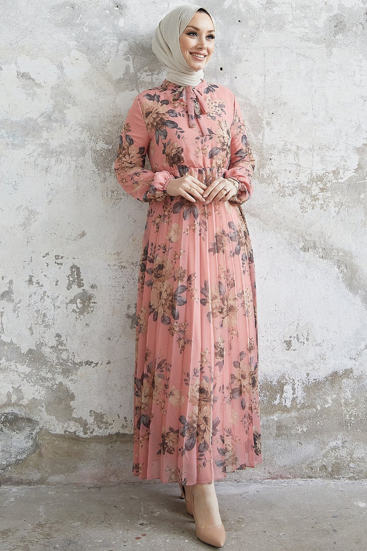 MDS Women Luis Collar Lace-up Chiffon Dress - Powder - San Jacinto