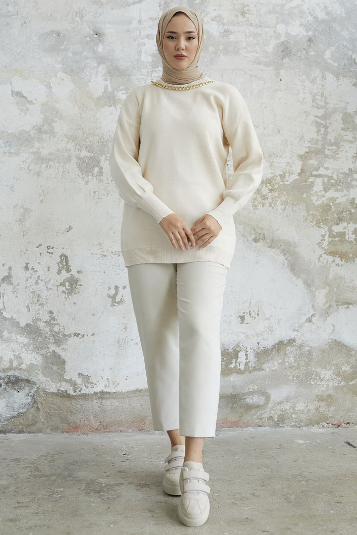 MDS Women Greenhouse Chain Detailed Knit Sweater - Ecru - Caluire-et-Cuire