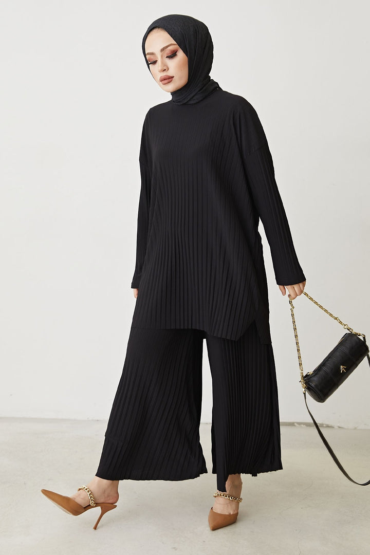 MDS Women Mila Embroidered Pants Tunic Set - Black - Bethesda