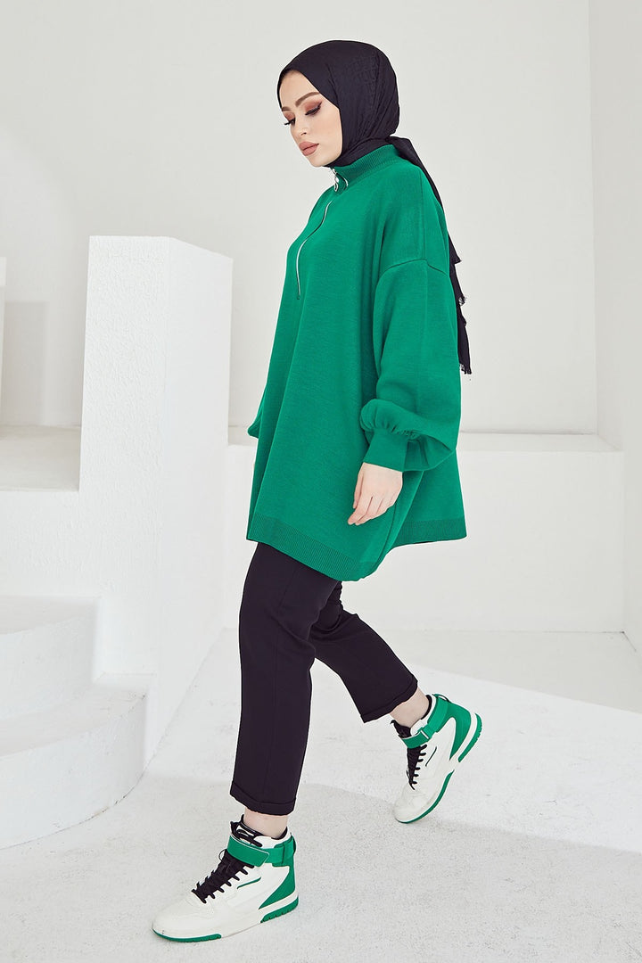 MDS Women Sara Zippered Knit Tunic - Emerald Green - Grimsby