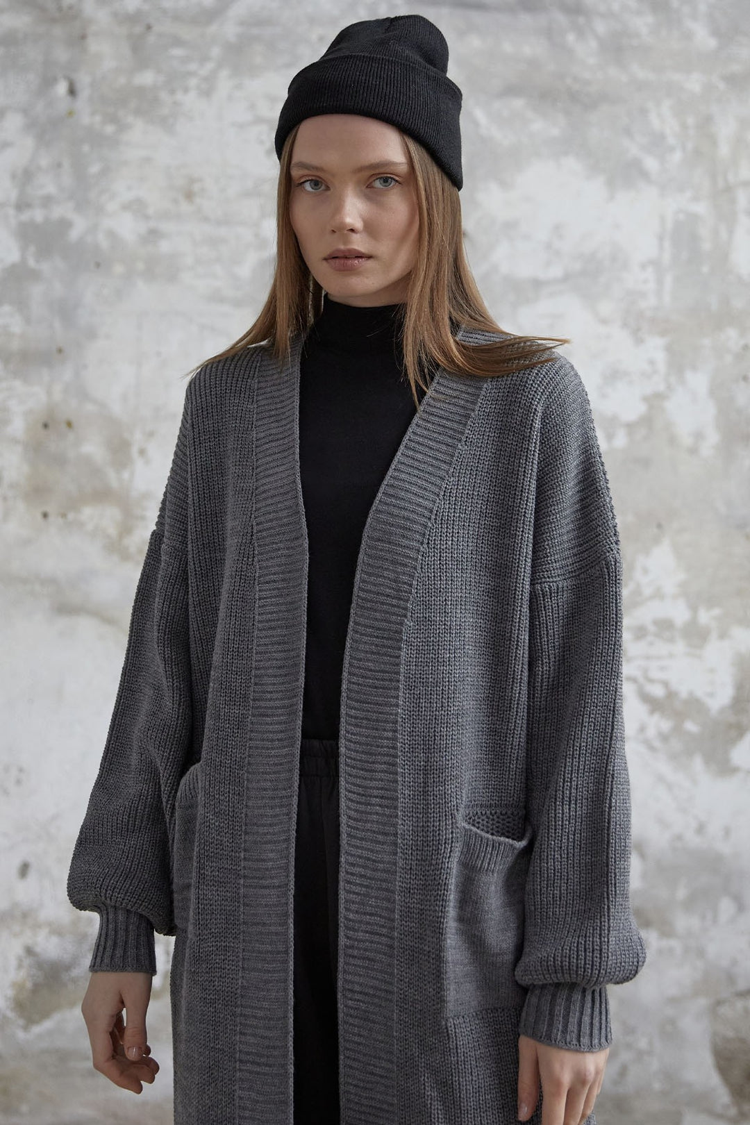 MDS Women Long Basic Knit Cardigan - Anthracite - Harrogate