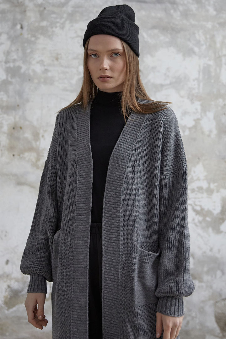 MDS Women Long Basic Knit Cardigan - Anthracite - Harrogate
