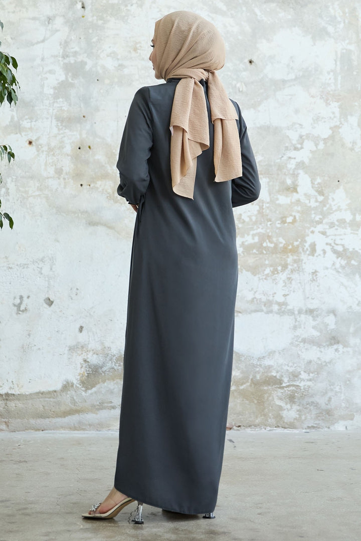 MDS Women Frilled Flounce Asymmetric Cut Anthracite Abaya - Silves
