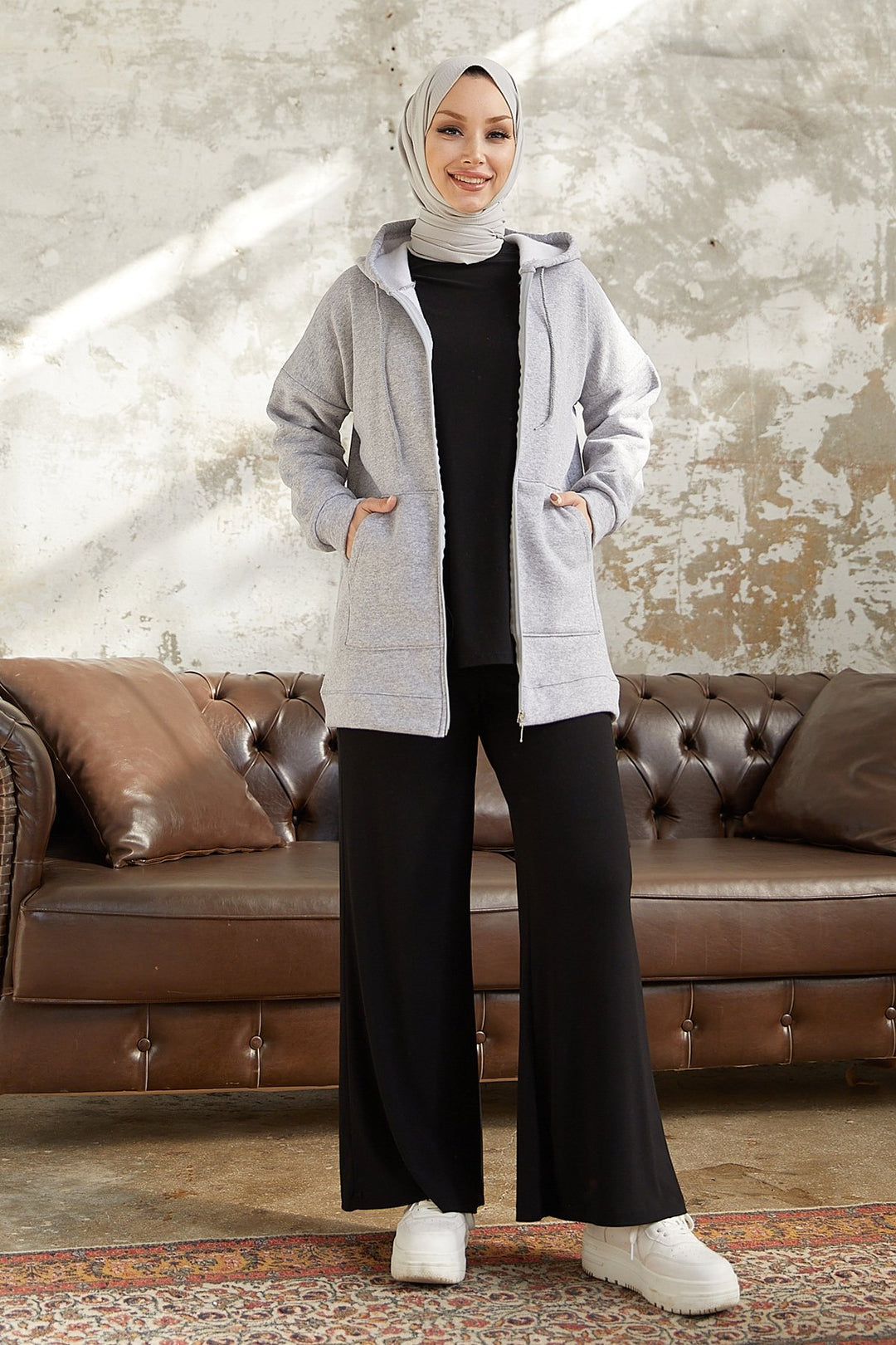 MDS Women Alena Pocket Zippered Polar Sweatshirt - Gray - Nuremberg