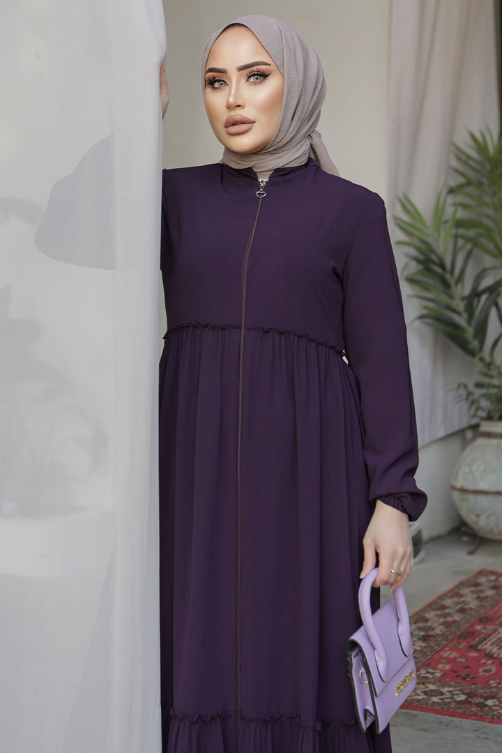 MDS Women Pleated Detail Zippered Ferace - Purple - Pesaro