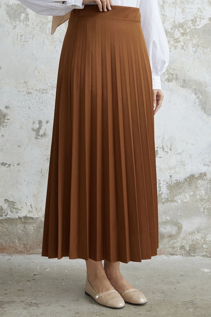MDS Women Luisa Beli Rubber Waist Pleated Skirt - Tan - Dublin