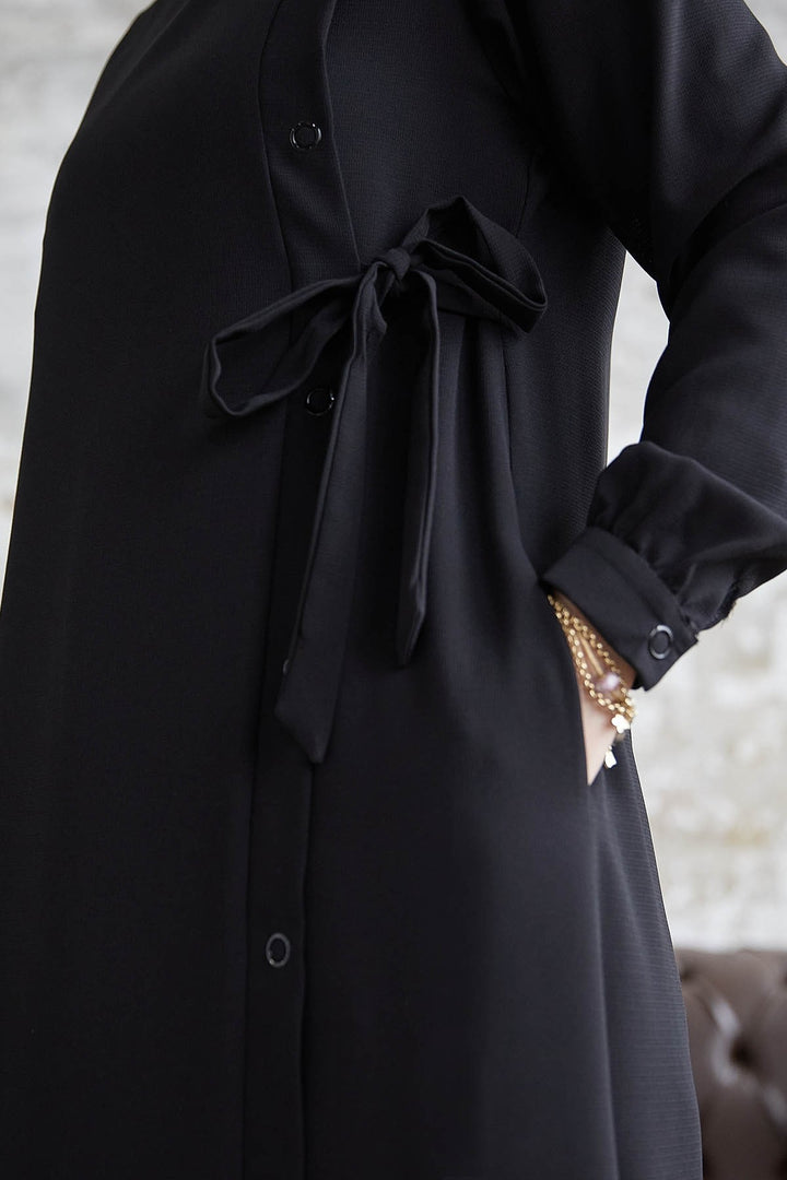 MDS Women Davies Side Buttoned Belted Abaya - Black - Albufeira