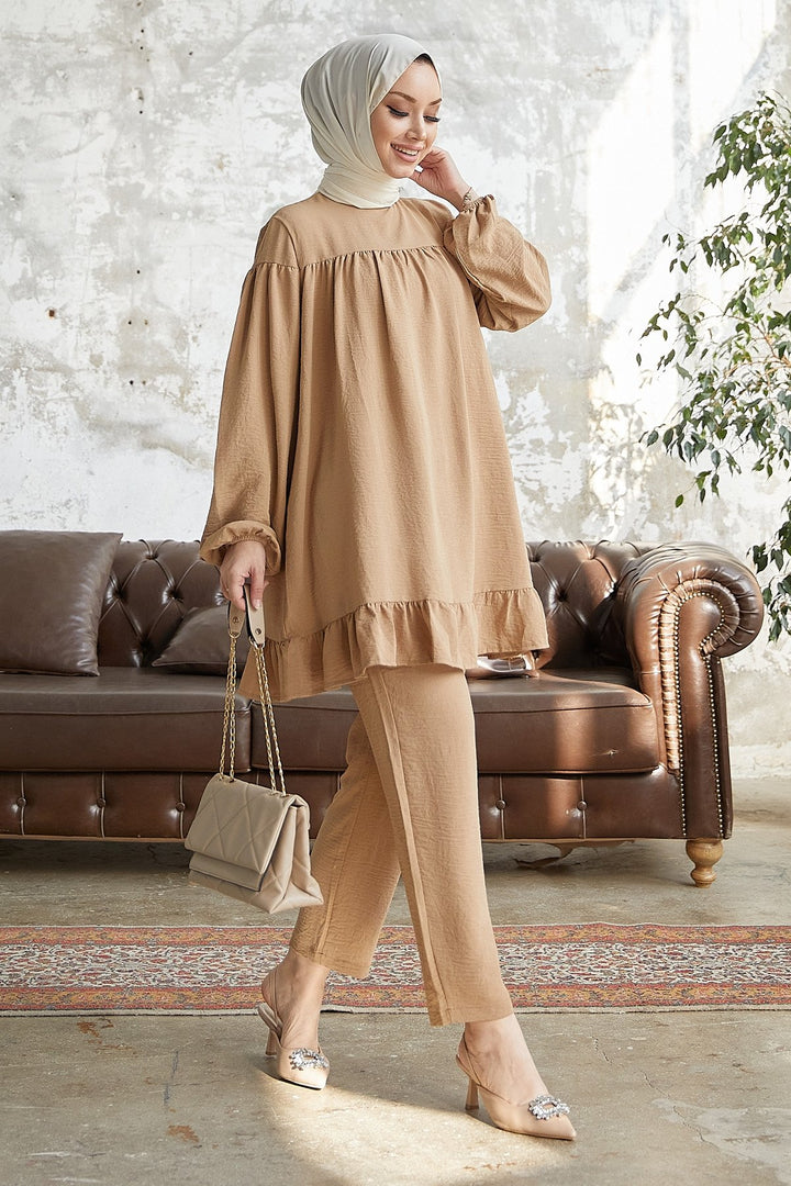 MDS Women Frilly Skirt Set - Light Brown - Santa Ana Chiautempan