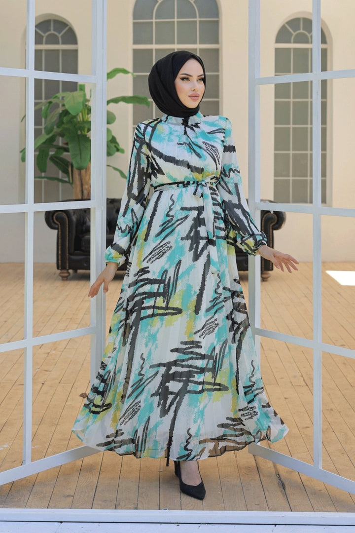 MDS Women Mixed Stripe Pattern Mint Chiffon Dress - Levittown