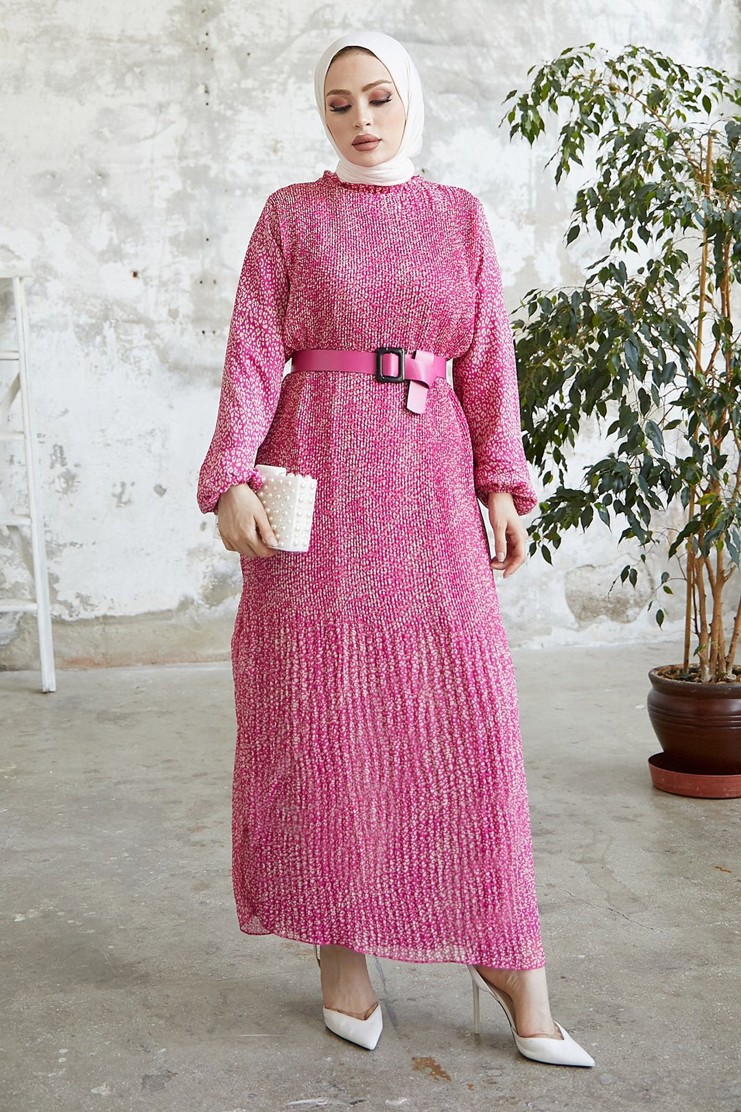 MDS Women Melya Crispy Pattern Chiffon Dress - Pink - Buckeye