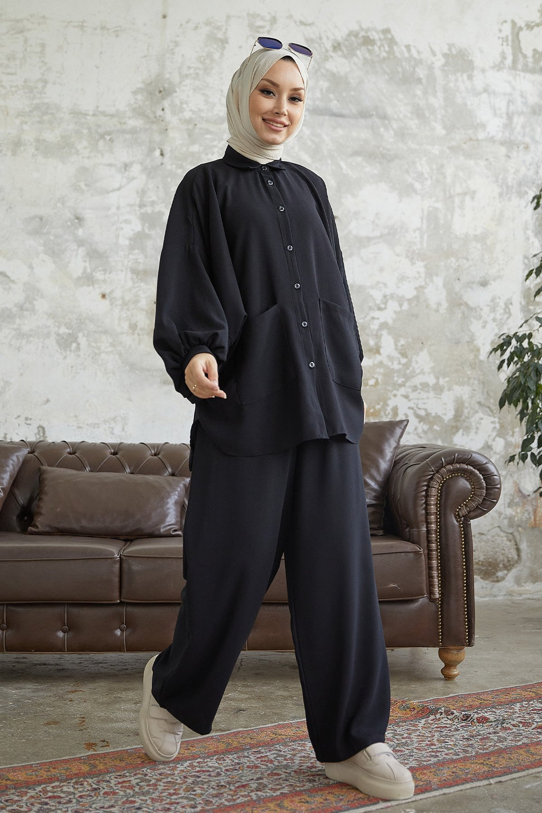 MDS Women Muno Balloon Sleeve Casual Set - Black - Beaumont