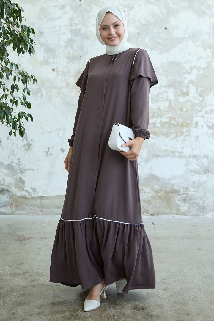 MDS Women Sleeveless Detailed Brown Abaya - Hacienda Heights