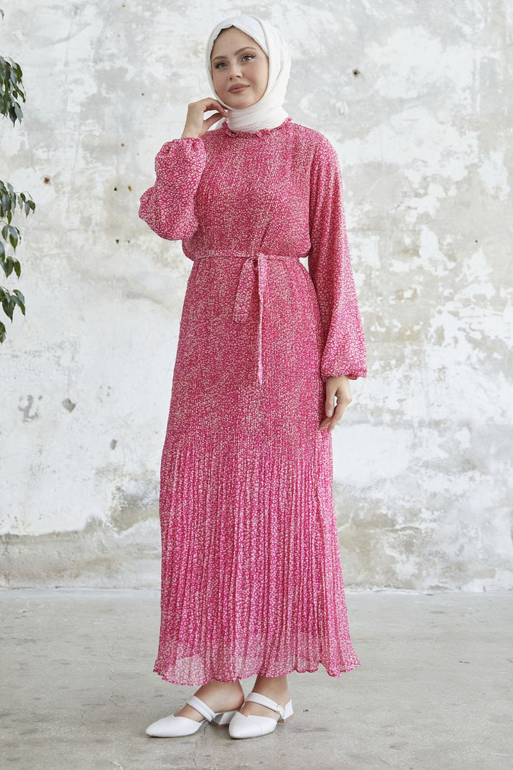 MDS Women Striped Crispy Pattern Chiffon Dress - Pink - Indianapolis