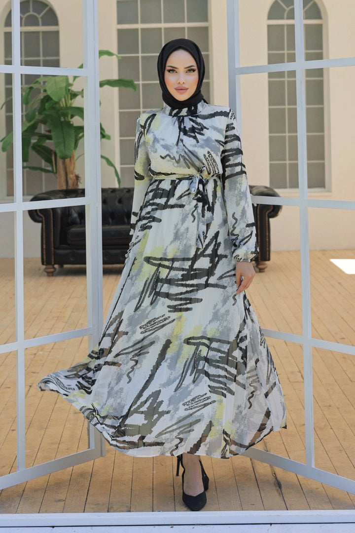 MDS Women Mixed Stripe Pattern Gray Chiffon Dress - Millcreek