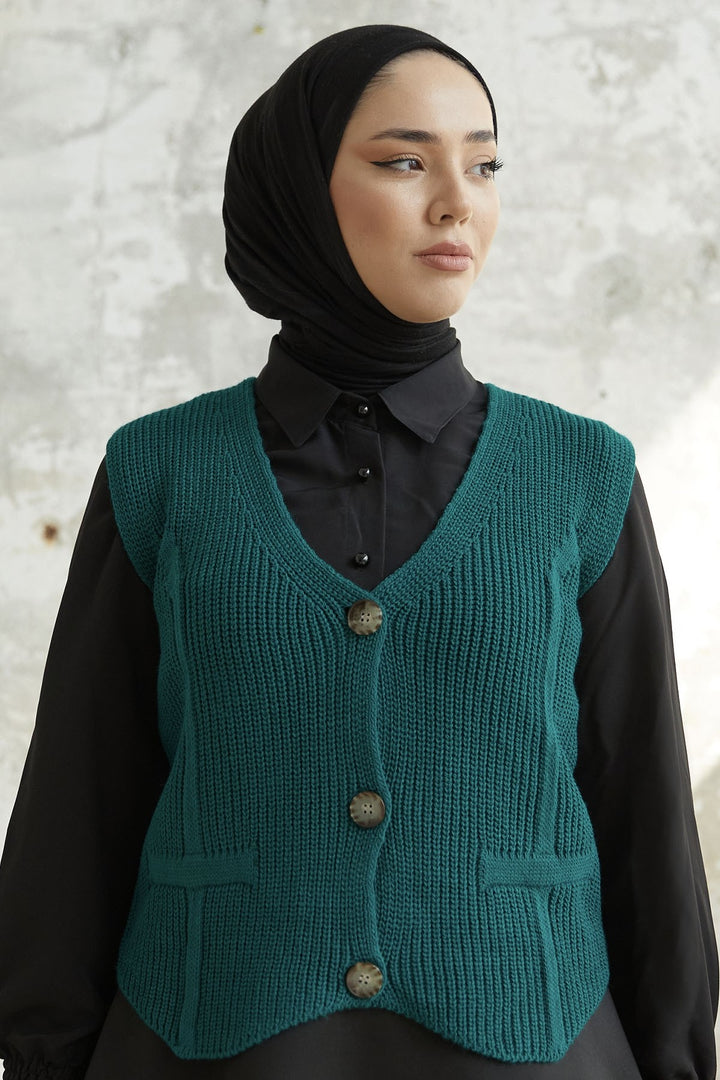 MDS Women Melven Buttoned Short Sweater - Petrol Green - Tokyo