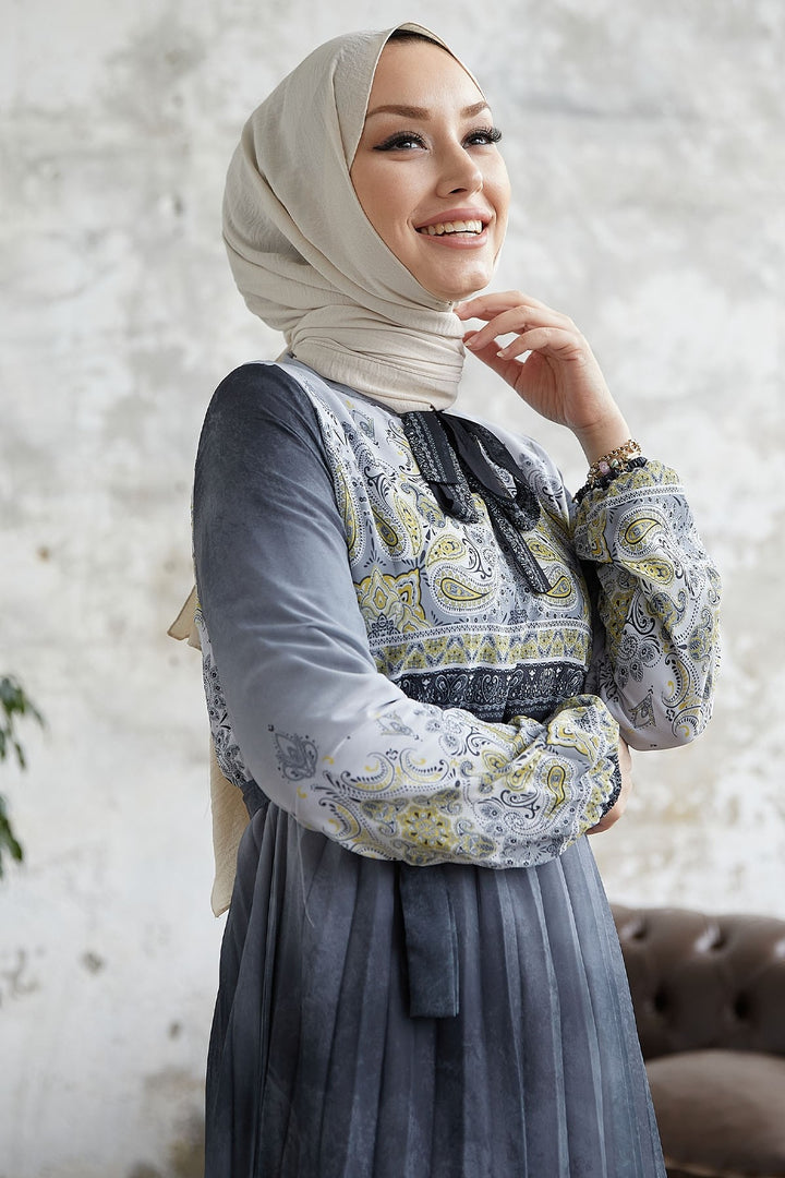 MDS Women Lovella Patterned Belted Chiffon Dress - Anthracite - Oswego