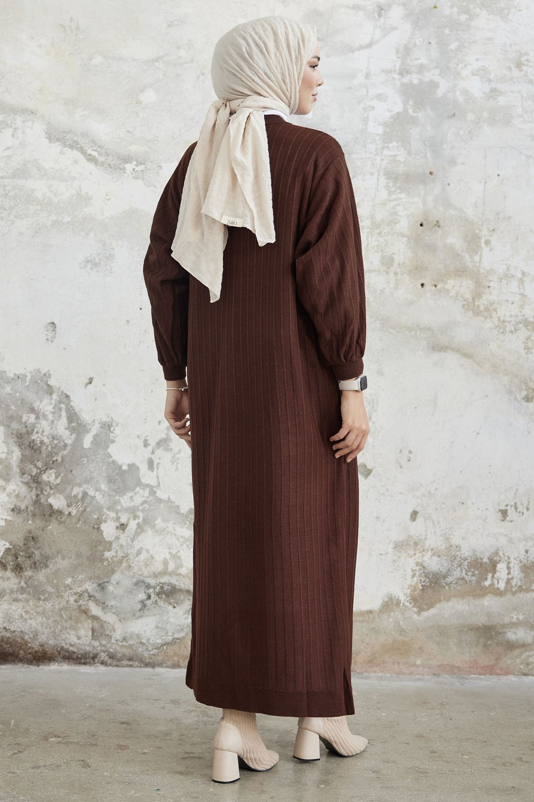 MDS Women Elois Balloon Sleeve Ribbed Knit Dress - Dark Brown - Doetinchem