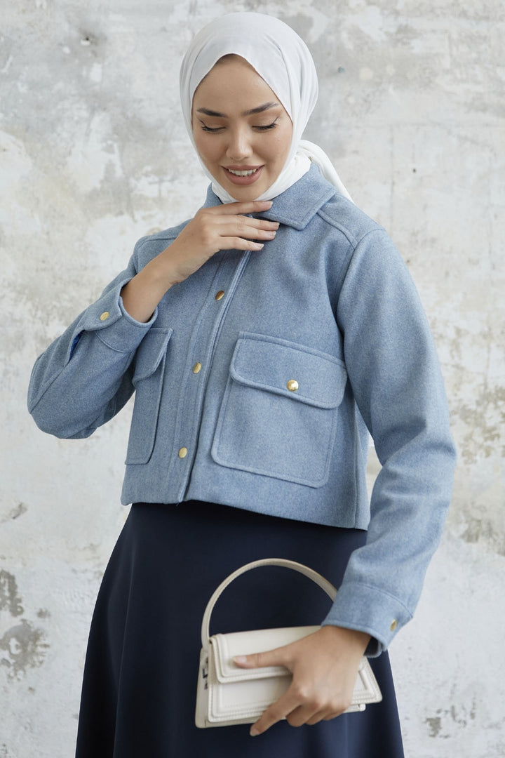 MDS Women Liesa Cover Pocket Cashmere Jacket - Baby Blue - Romford