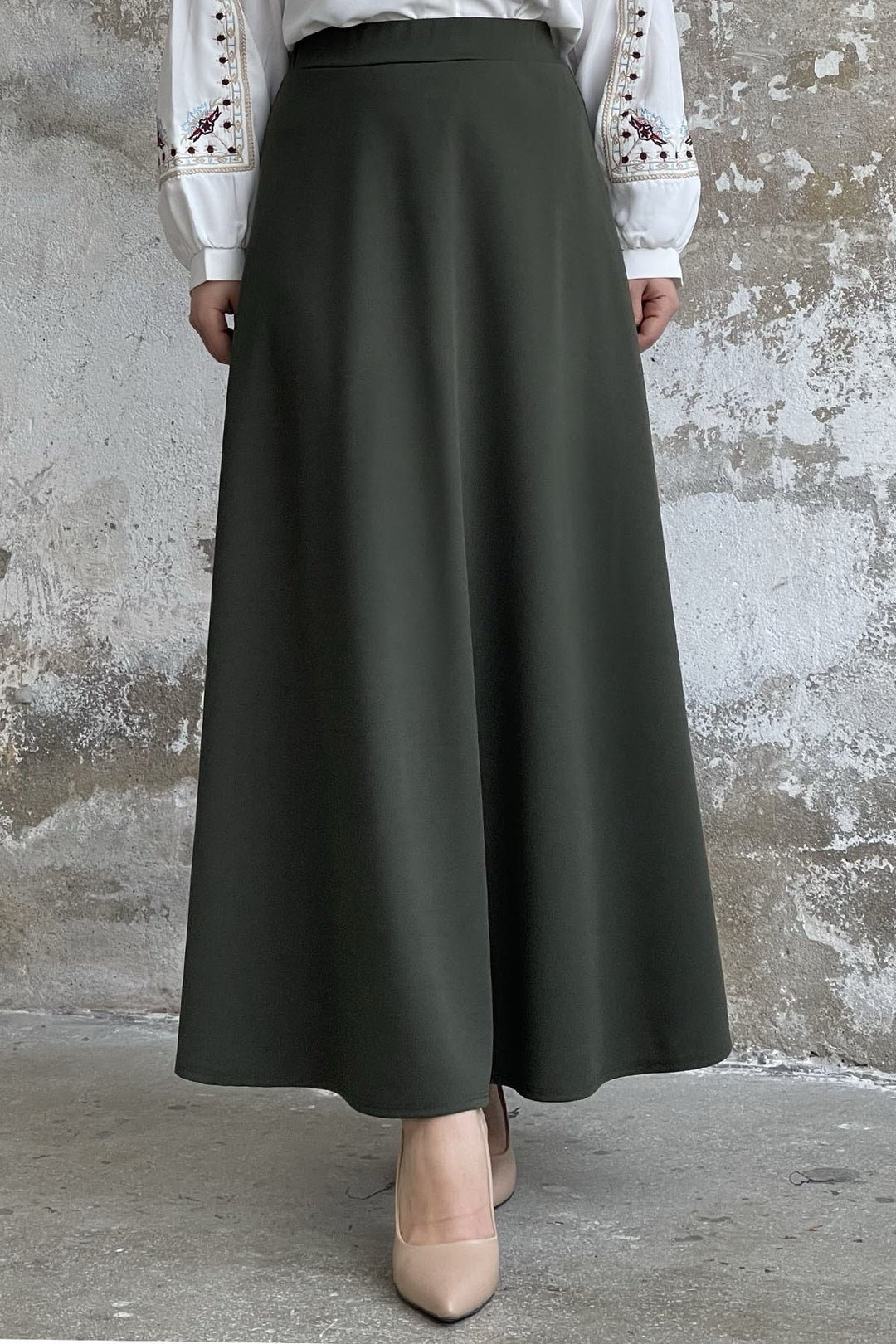 MDS Women Double Knit Fabric Skirt - Khaki - Warendorf