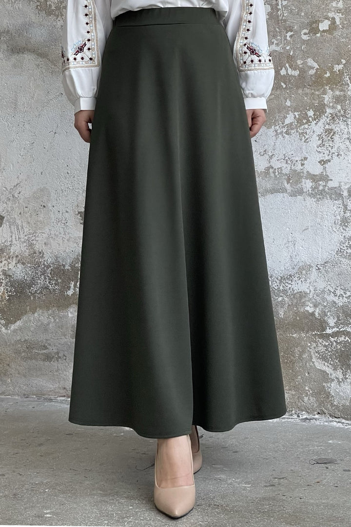 MDS Women Double Knit Fabric Skirt - Khaki - Warendorf