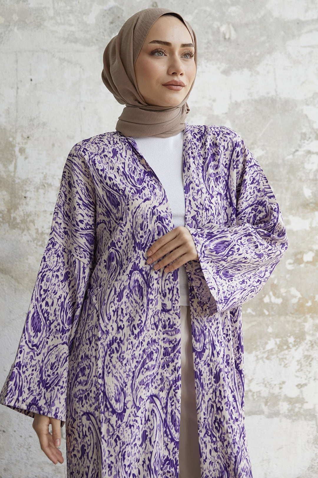 MDS Women Spiral Patterned Long Kimono - Purple - Brixton