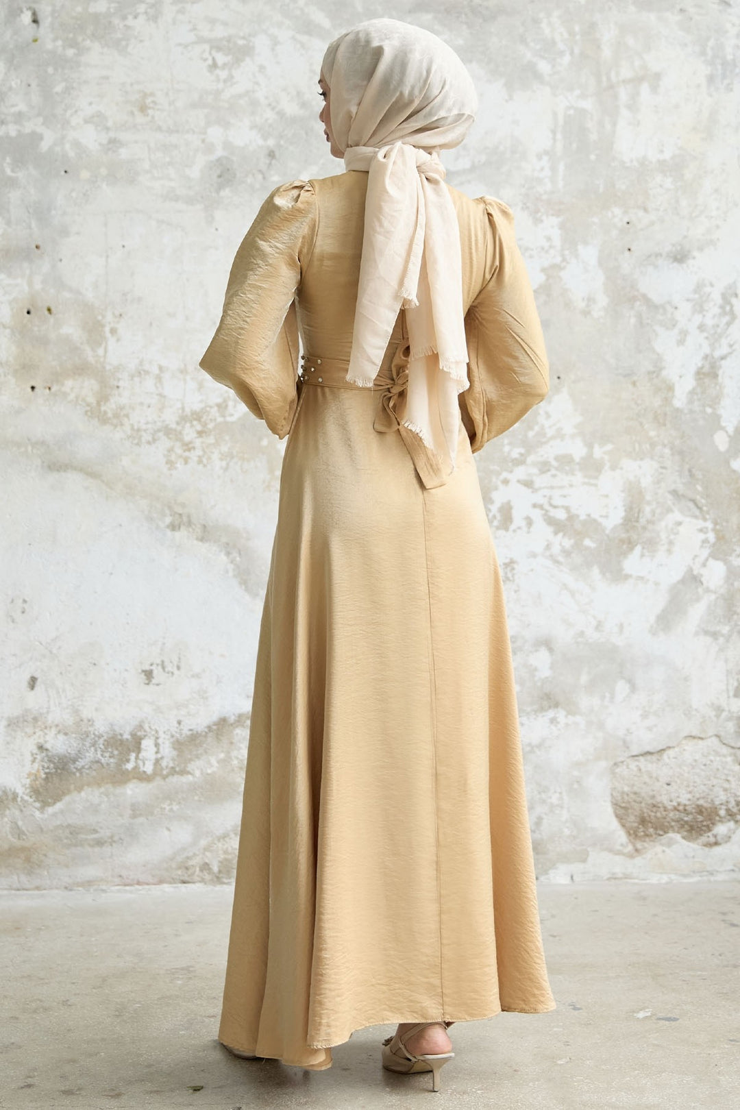 MDS Women Stone Belted Glitter Satin Dress - Yellow - Alenquer