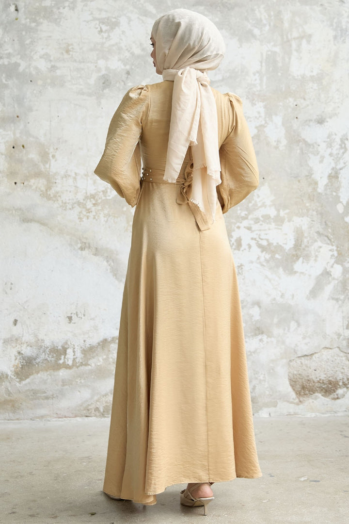 MDS Women Stone Belted Glitter Satin Dress - Yellow - Alenquer