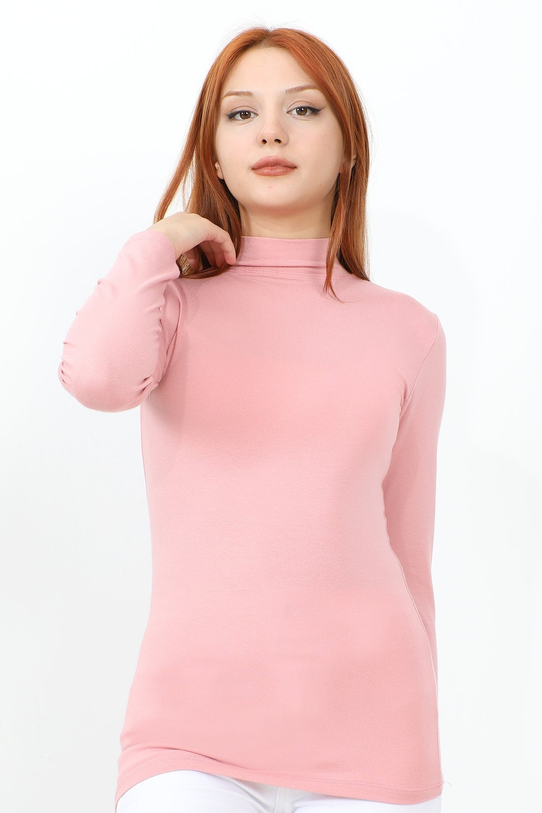 MDS Women Long Sleeve Fisherman Collar Basic Bodysuit - Powder - Hückelhoven