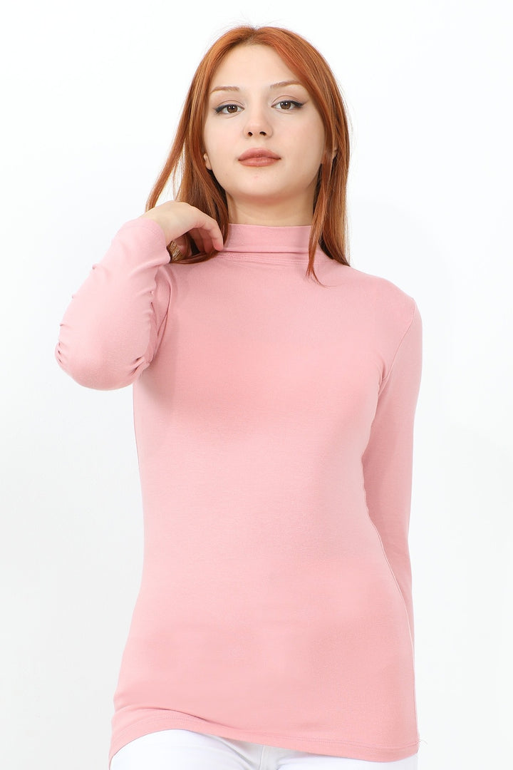 MDS Women Long Sleeve Fisherman Collar Basic Bodysuit - Powder - Hückelhoven