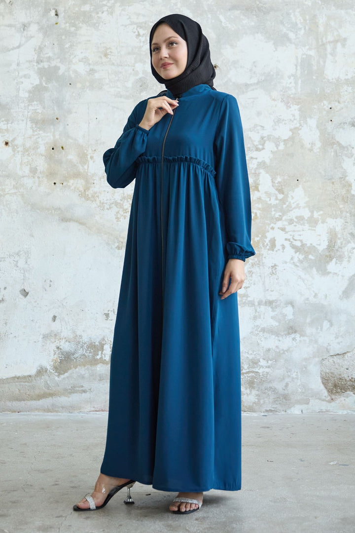 MDS Women Back Tassel Detail Ruched Indigo Abaya - Yorktown