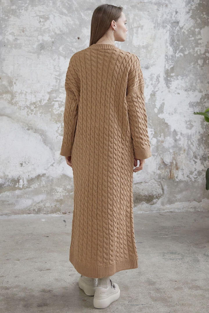 MDS Women Everly Knitted Patterned Sweater Dress - Camel - Arcadia