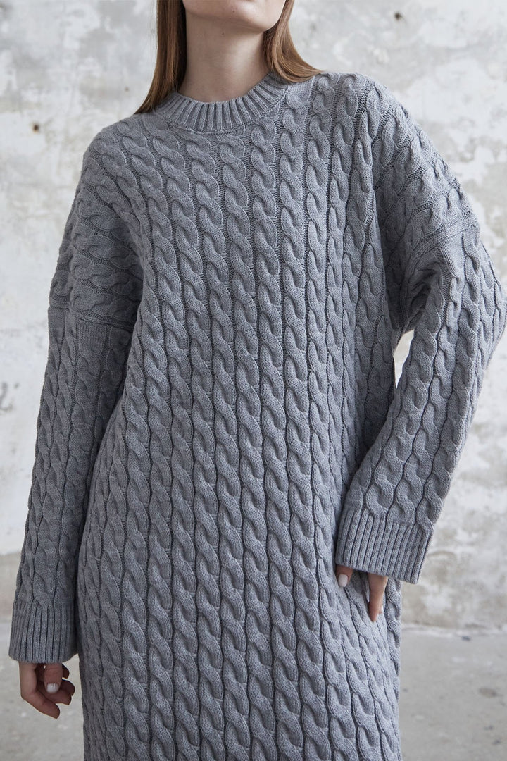 MDS Women Everly Knitted Patterned Sweater Dress - Gray - Xico