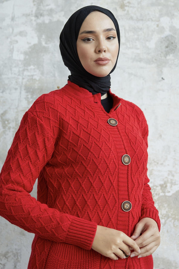 MDS Women Mosya Pocket Buttoned Knit Cardigan - Red - Bagnolet