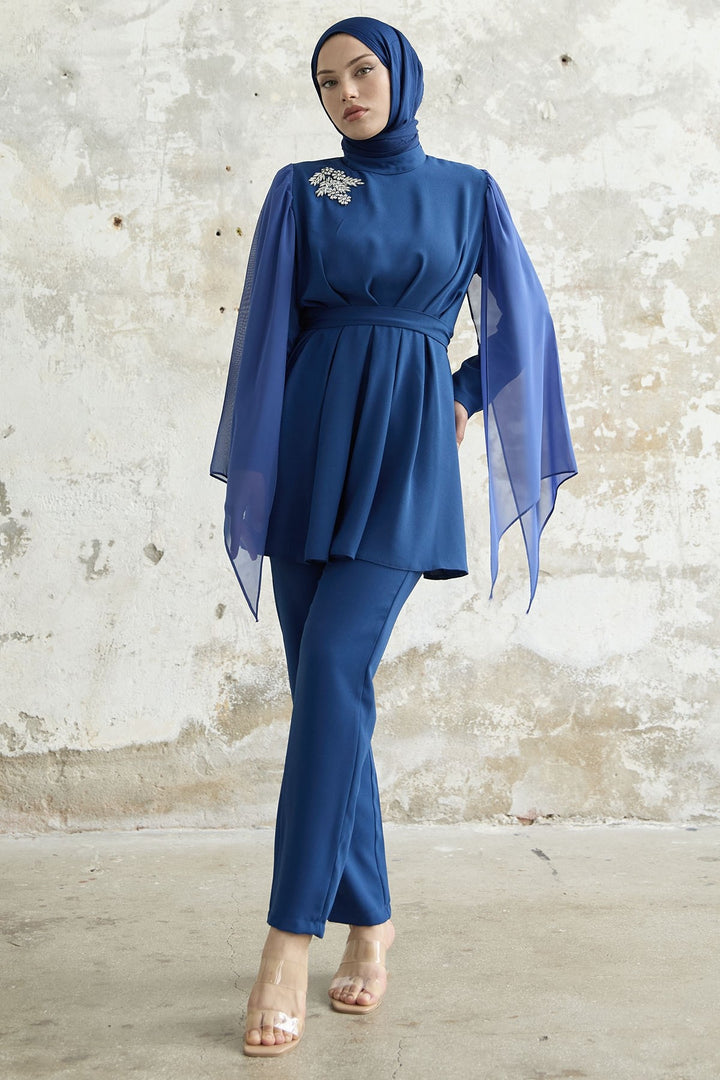 MDS Women Stone-Accented Tulle Crepe Set - Cornflower Blue - Huntsville