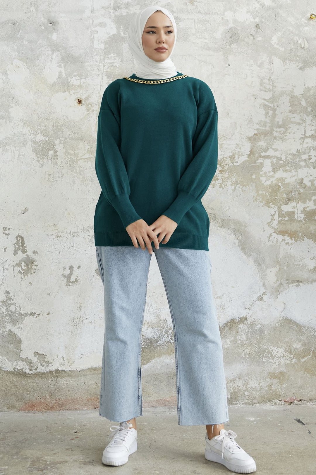 MDS Women Green Chain Detailed Knit Sweater - Emerald Green - Limerick