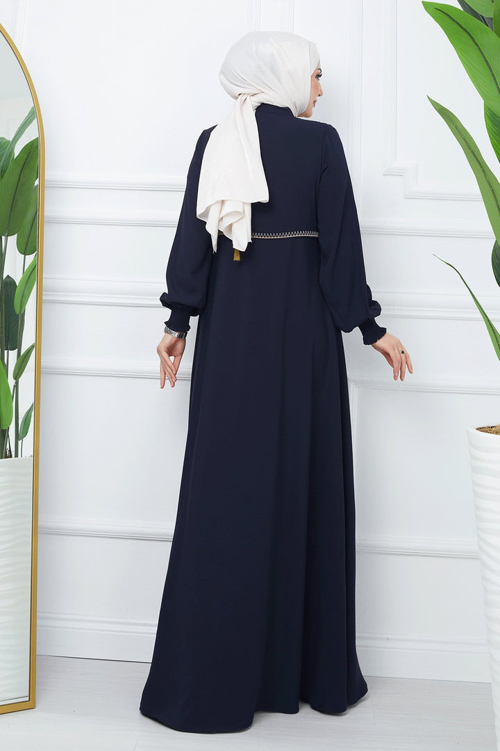 MDS Women Embroidered Mevlana Fabric Cloak - Navy Blue - Pinneberg