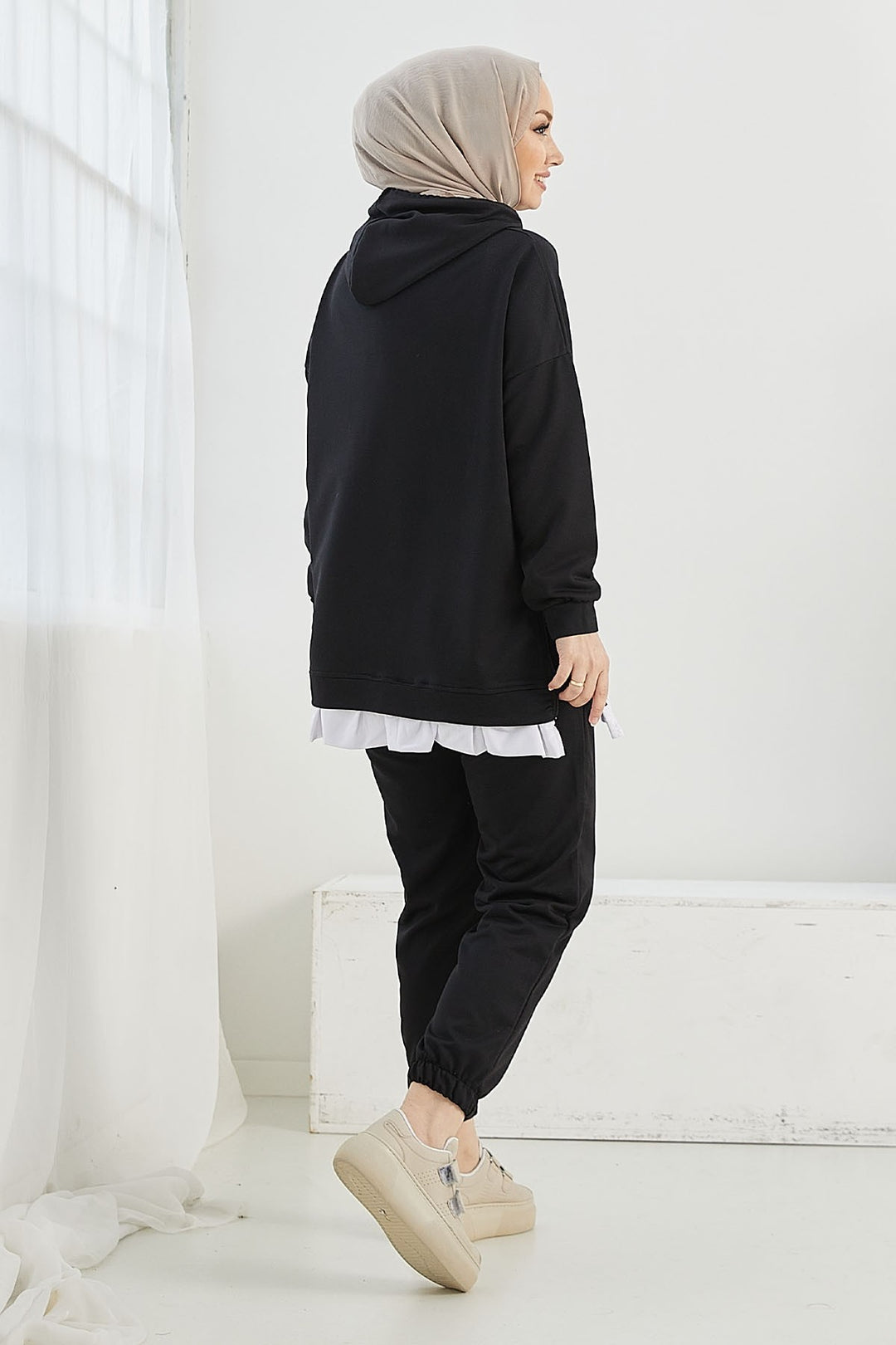 MDS Women Losya Sides Zippered Hooded Two Piece Set - Black - Piedras Negras
