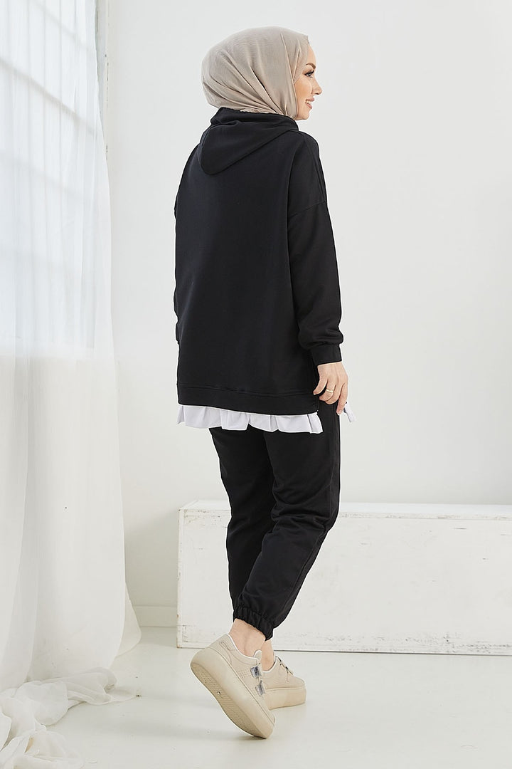 MDS Women Losya Sides Zippered Hooded Two Piece Set - Black - Piedras Negras